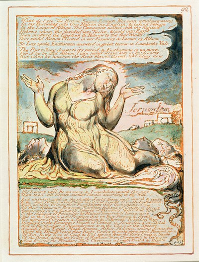 "Mit látok!...", 92. tábla a "Jeruzsálem"-ből (Bentley Copy E) 1804-20 (dombormetszet, tollal és vk-val, papírra). alkotó: William Blake